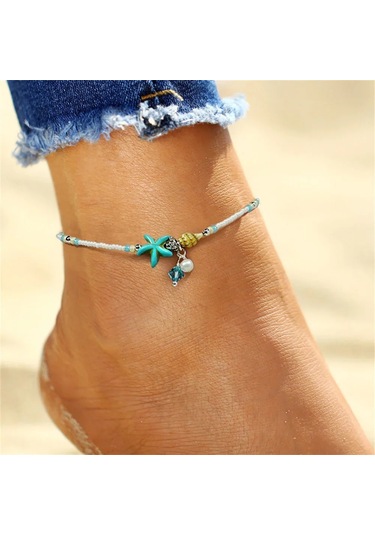 Ay Boho Denizyıldızı Kabuk Halhal Kadın Ayak Bileği Bileziği Yaz Plaj Takısıkırmızı Kırmızı