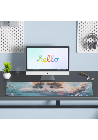 Geeksen Sevimli Kedi Desenli Büyük Boy Anti-kayar Ofis Ve Oyun Mouse Pad 60x30cm