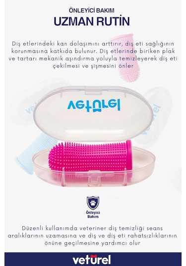 Veturel Köpek Diş Fırçası Parmak Fırça Silikon Fırça Köpek Ağız Kokusu Plak Tartar Hijyenik Saklama Kutulu