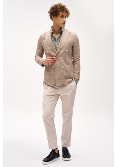 Erkek Bej Slım Fıt / Dar Kalıp Geniş Kırlangıç Ceket-16417 Bej
