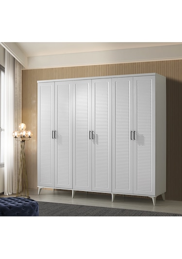 GuneyStore Paris 6 Kapaklı Komple MDF Beyaz Gardırop