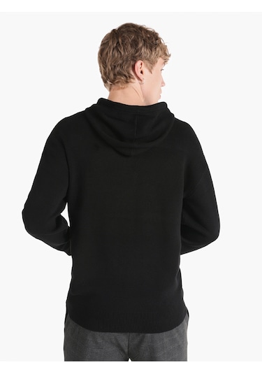 Colins Regular Fit Baskılı Kapüşonlu Siyah Erkek Kazak Cl1065585 Siyah