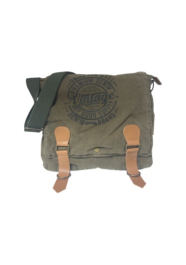 Vintage Salaş Kaliteli Unisex Günlük Gezi Kamp Okul Postacı Omuz Çantası San Diego 32 Cm X 25 Cm Haki - Siyah