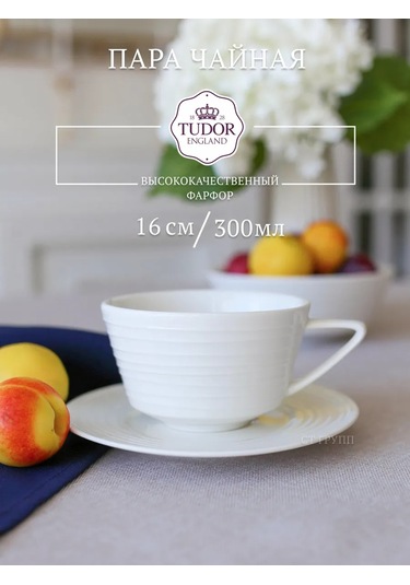 Tudor England Royal Circle 300ml Porselen Çay Kupası Tabaklı 198200182 Beyaz