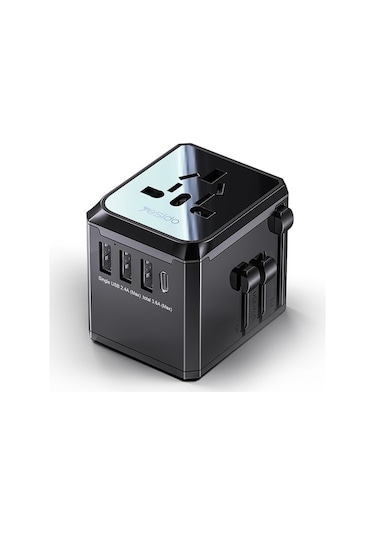 Rogfer Yesido Mc-10 3 Usb + Type-c Bağlantı Noktası Çok Fonksiyonlu Evrensel Seyahat Adaptörü Fişi Siyah Diğer
