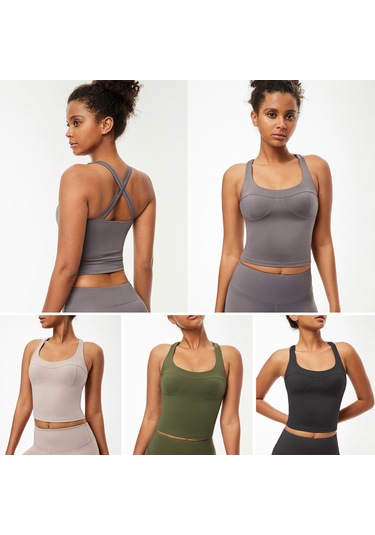 Wezone Kadınlar İçin Hızlı Kuruyan, Nefes Alabilen Çapraz Sırtlı Yoga Atleti Rahat Ve Destekleyici Spor Giyim Gri