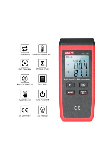 Unit Ut320d Mını Termometre Çift Prop Girişli Sıcaklık Ölçer