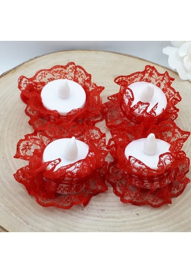 Led Işıklı Kına Gecesi Mumu El Gülü Dantel Süslü 12 Li