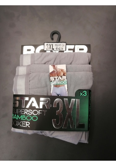 Star 3lü Erkek Süpersoft Bambu Boxer Gri
