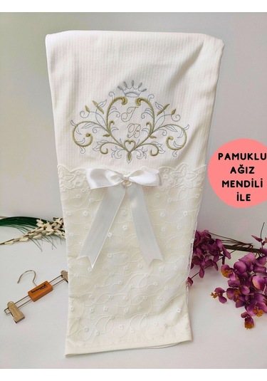 Pembe Kız Bebek Battaniyesi %100 Pamuklu Şık Dantelli Nakışlı Doğal Organik Uyku Örtüsü Yenidoğan Ekru