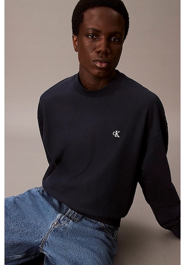 Erkek Regular Fit Bisiklet Yaka Nakış Logolu Sweatshirt - Lacivert Dark Sapphire