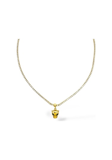 Su Yolu Yeşil Göz Leopar Çelik Kolye Altın - Gümüş