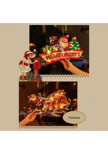 Novahub Noel Baba Kayak Yapan Led Işık Pencerede Kullanım Dekorasyon Pil Dahil Değil