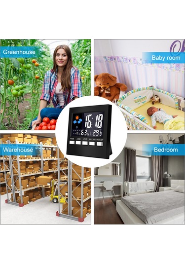 Leezsing Ev İçin Siyah Renkli Lcd Ekranlı Hava Durumu İzleyici - Sicaklık, Nem Ölçer, Saat Ve Alarm Fonksiyonu Sn192 Modeli, Pil Dahil Değil