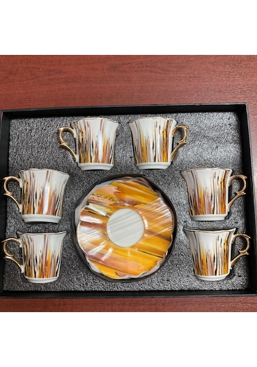 Konak Züccaciye Hy 6 Lı Lüx Kahve Fincan Takımı Desenli