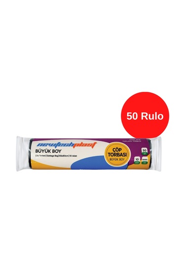 Newtechplast Büyük Boy Çöp Torbası, Siyah, 50 Rulo 65 x 80 cm.
