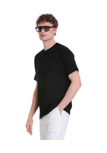 Hatemoğlu Siyah Regular Fit 100% Pamuk Bisiklet Yaka Oversize Tişört 1995328 SIYAH