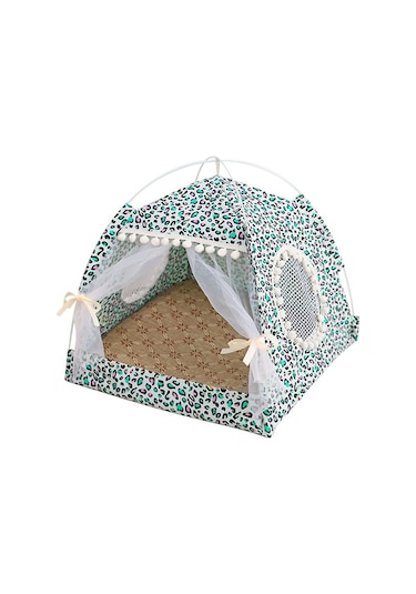 Vkemall Küçük Köpek Ve Kedi İçin Taşınabilir Çökeltilebilir Dış Mekan Kamp Tentesi - M Büyüklüğü, Leopar Desenli Yeşil
