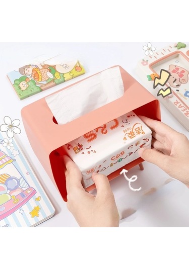 Createtech Gri-sevimli Çok Fonksiyonlu Doku Kutusu Ev İçin Kawaii Tutucu Kare Masaüstü Dekor Tv Doku Kutusu Kasa Pembe Telefon Tutucu Depolama Organizatör/ Pembe