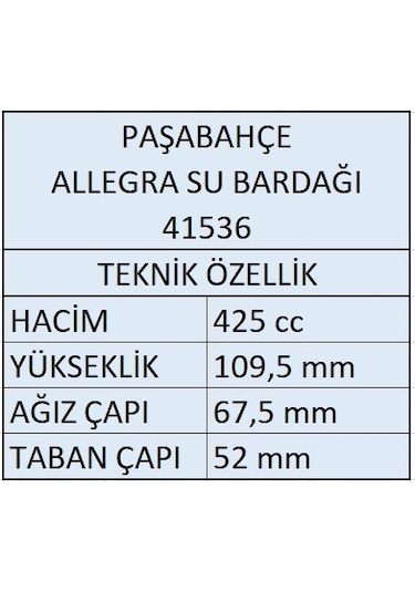 Paşabahçe 41536 Allegra Gri Su Bardağı 425Cc - 6 Adet