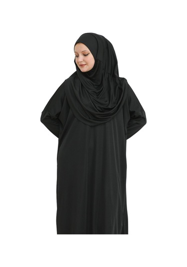Keseli Namaz Elbisesi Eşarp Ve Tesbih Hazır Tesettür Giyim Türban Müslüman Giysi Takım Siyah