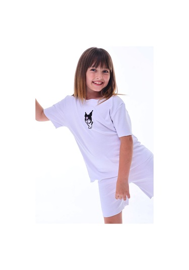 Ribana Beybi Overlok Detaylı Kuromi Nakışlı Alt-üst Takım Beyaz