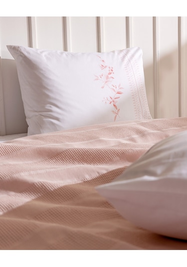 Mathilda Tek Kişilik %100 Pamuk Karde Düz Pike Takımı - Pudra 8684427195123 Pudra