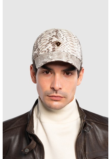 Tamer Tanca Erkek Hakiki Deri Beyaz Şapka 524 Yln Sapka Sk20-21 Beyaz Yılan Beyaz