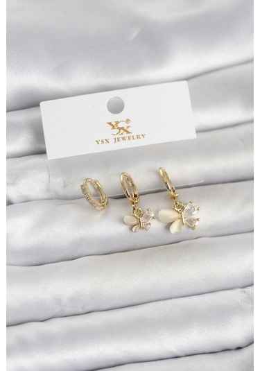 Pirinç Gold Renk Kelebek Model 3'lü Kadın Küpe Diğer