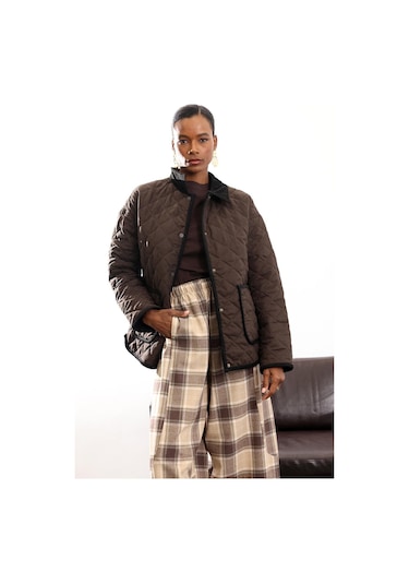 Acı Kahve Kadife Yakalı Kapitone Mont 3011 Acı Kahverengi