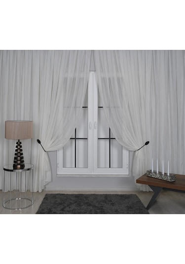 Elegante Pilesiz Düz Tül Perde Krem - Krem