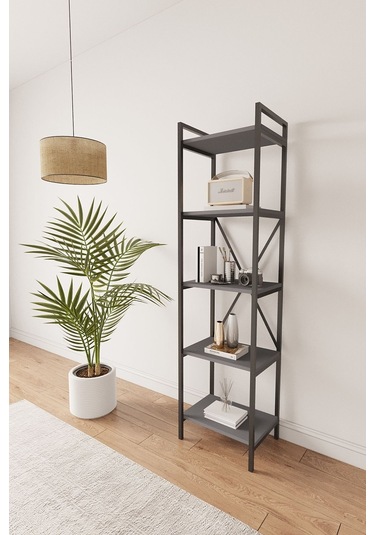 Nilamu Antrasit 45 Cm Kitaplık, Metal Aksamlı, Organizer, Ofis, 45 170 34 Antrasit