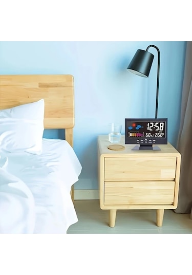 Fochsia Sessiz Dijital Çalar Saat - Hava Durumu, Sıcaklık Ve Nem Göstergeli, Beyaz beyaz