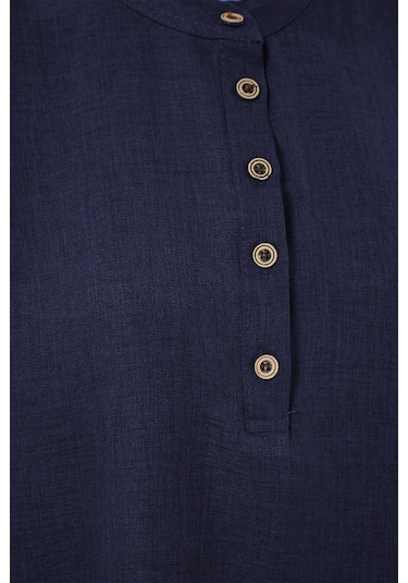 Bigdart 6678 Keten Tunik Pantolon İkili Takım - Lacivert