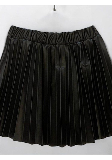 Kız Bebek Pileli Deri Etek-14903 Siyah