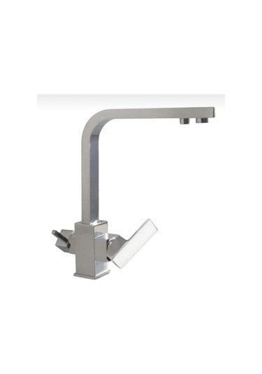 İsaoğlu Yapı Arıtmalı Mutfak Bataryası Evye Musluğu Arıtma Cihazlarına Uygun Kare Armatür Silver Gümüş Gümüş