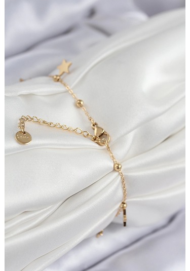 316l Çelik Sıralı Yonca Model Gold Renk Kadın Bileklik Çok Renkli