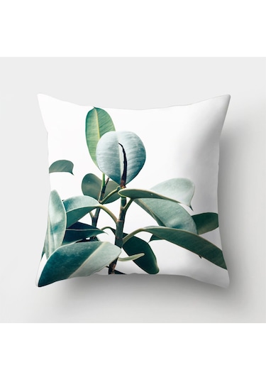 Kauçuk Bitkisi Görselli 45x45 Yastık Kırlent Kılıfı Yeşil