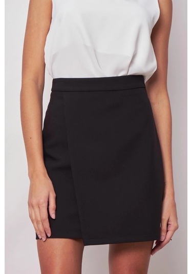Kadın Hafif Likralı Kumaş Yüksek Bel Anvelop Kruvaze Hafif Mini Kalem Etek-siyah Siyah