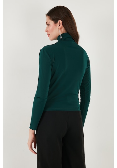 Lela Streç Büzgü Detaylı Slim Fit Dik Yaka Bayan Bluz 669925 Nefti