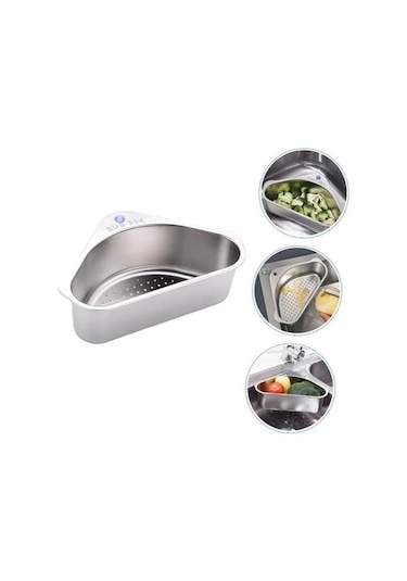 Inox Lavabo Köşe Süzgeci Organizer 304 Paslanmaz Çelik Çok Renkli