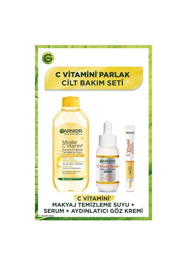 C Vitamini Parlak Aydınlatıcı Göz Kremi 15ml + Süper Aydınlatıcı Serum 30ml + Makyaj Temizleme Suyu pktcvtmncltbkmst-9493