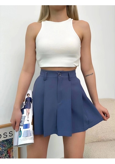 Pileli Atlas Mini Etek S24820 İndigo