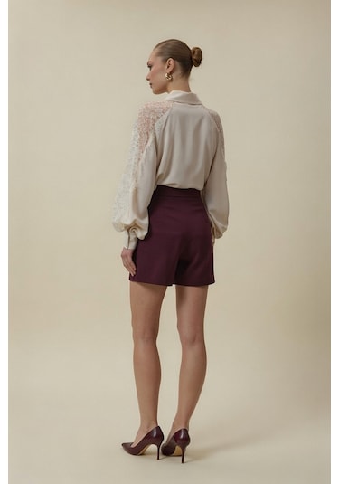 Sateen Talia Şort Etek - Mürdüm-137067 Mürdüm