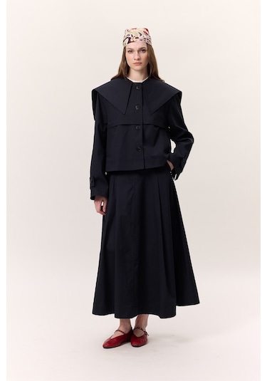 Geniş Yaka Gabardin Ceket Lacivert Lacivert