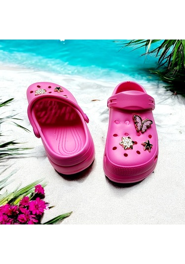 Çocuk Günlük Taş Sticker Detaylı Eva Deniz,plaj,sahil Terliği Fuşya