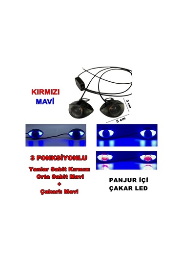 Point Araç Ön Panjur İçi Çakar Led 3 Fonksiyonlu Mavi - Kırmızı N11.2475