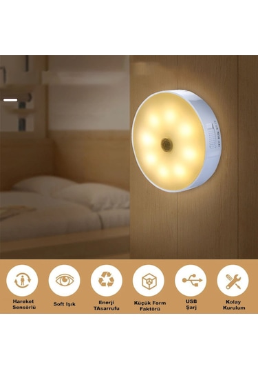 Dailylink Usb Şarjlı Gece Lambası Iki Renkli Pır Hareket Sensörlü