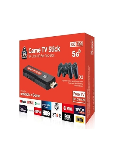 Oyunlu i Game Box Android Tv Stick 8k Hdr 2 Kollu Retro Oyun Konsolu