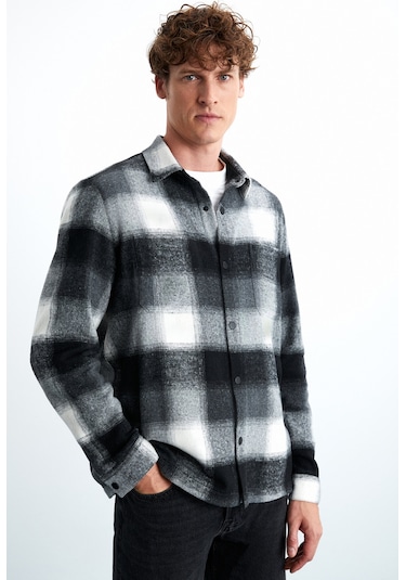 Sagan  Erkek Pamuk-polyester Gömlek Yaka Relaxed Oduncu Siyah Gömlek